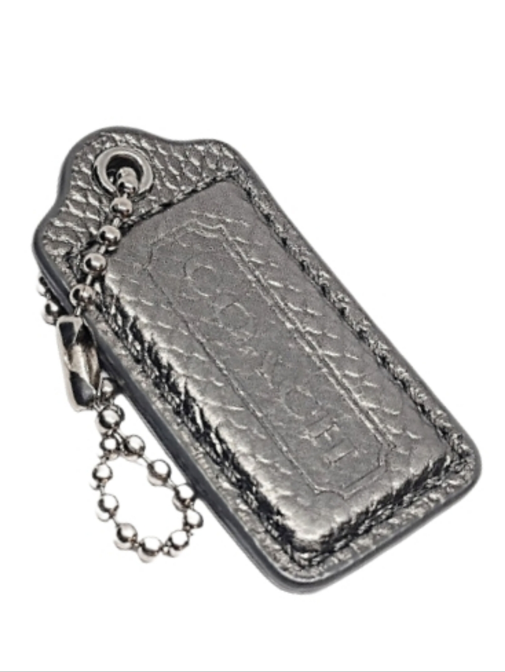 🩶 Coach 2" Embossed Exotic Silver Leather Hangtag Bag Charm Fob Keychain